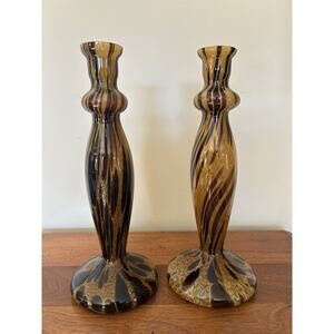 Candlesticks, VTG Italian Art Glass-Handblown Murano Glass Tortoise pattern